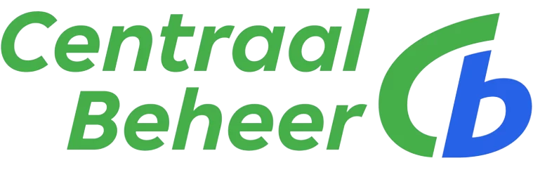 Logo van Centraal Beheer, met de woorden "Centraal Beheer" in het groen naast een gestileerde "cb" met een groene "c" en blauwe "b". Het ontwerp is eenvoudig en modern. De achtergrond is transparant.